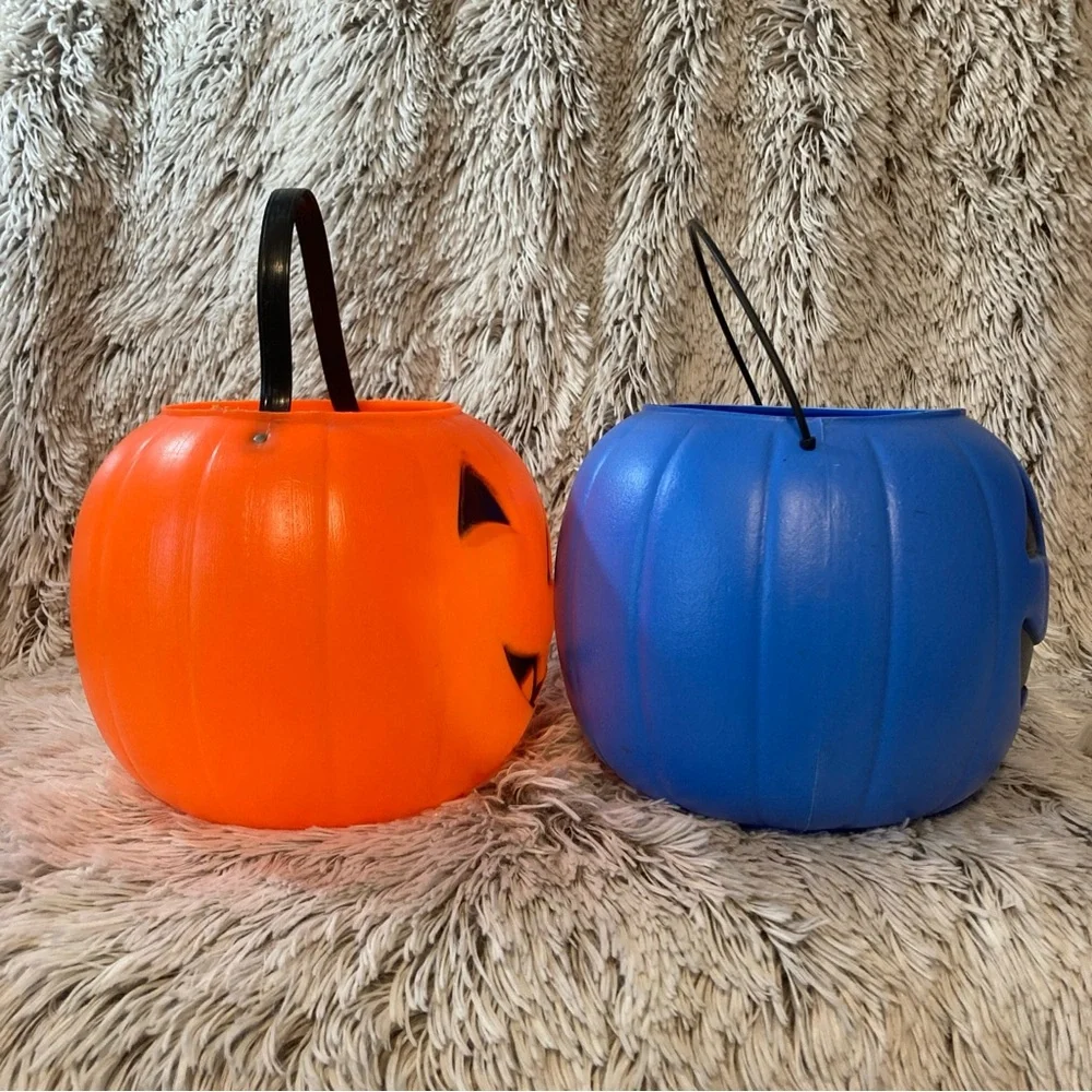 Vintage orange Empire/Blue General Foam blow mold JackOLantern Halloween bucket‎